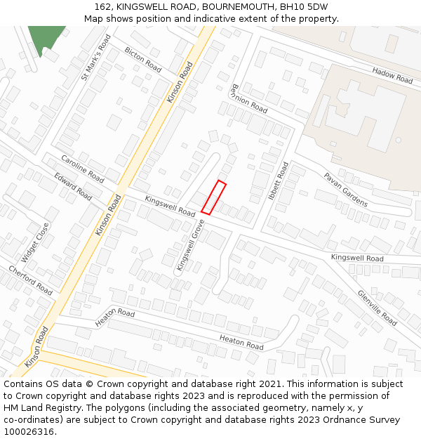 162, KINGSWELL ROAD, BOURNEMOUTH, BH10 5DW: Location map and indicative extent of plot