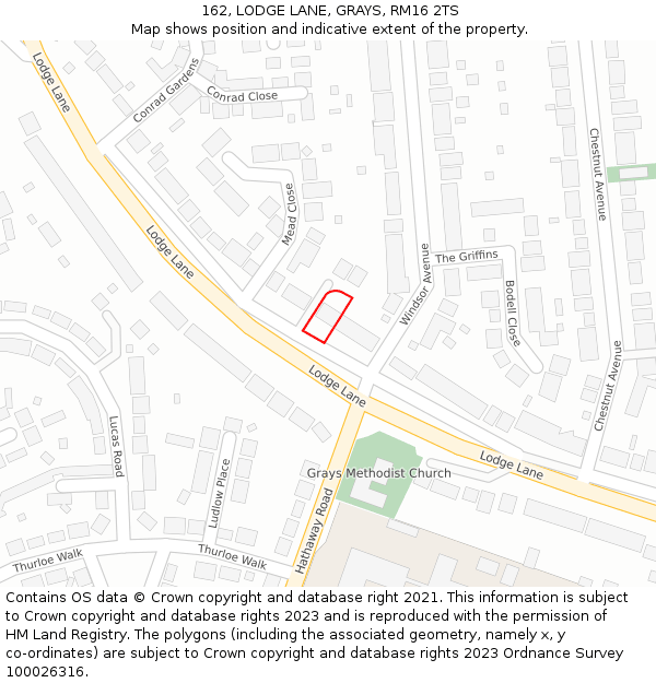 162, LODGE LANE, GRAYS, RM16 2TS: Location map and indicative extent of plot