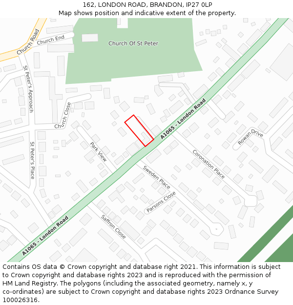 162, LONDON ROAD, BRANDON, IP27 0LP: Location map and indicative extent of plot