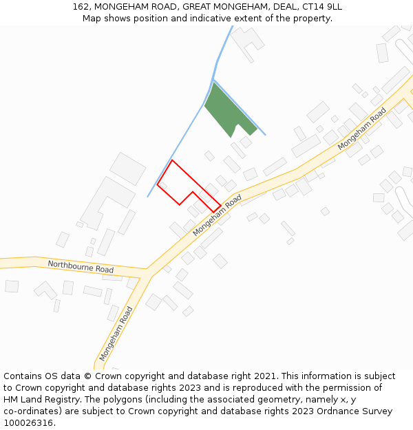 162, MONGEHAM ROAD, GREAT MONGEHAM, DEAL, CT14 9LL: Location map and indicative extent of plot