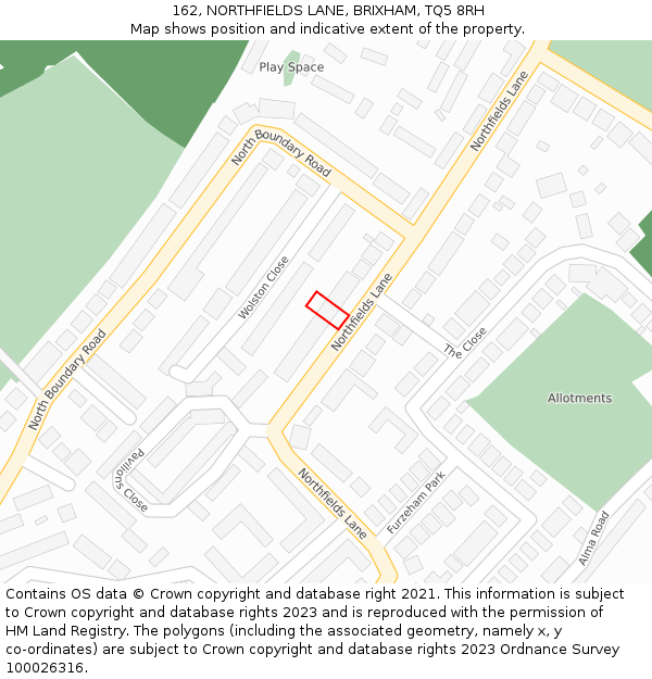 162, NORTHFIELDS LANE, BRIXHAM, TQ5 8RH: Location map and indicative extent of plot