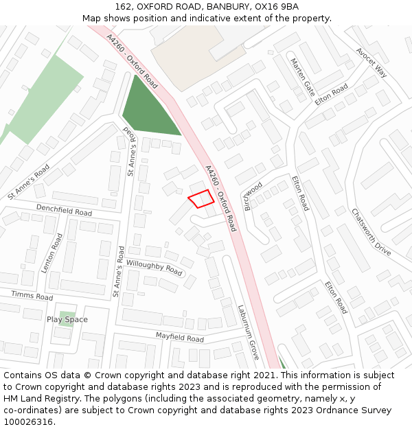 162, OXFORD ROAD, BANBURY, OX16 9BA: Location map and indicative extent of plot
