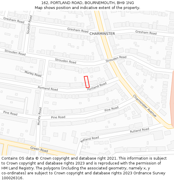 162, PORTLAND ROAD, BOURNEMOUTH, BH9 1NG: Location map and indicative extent of plot