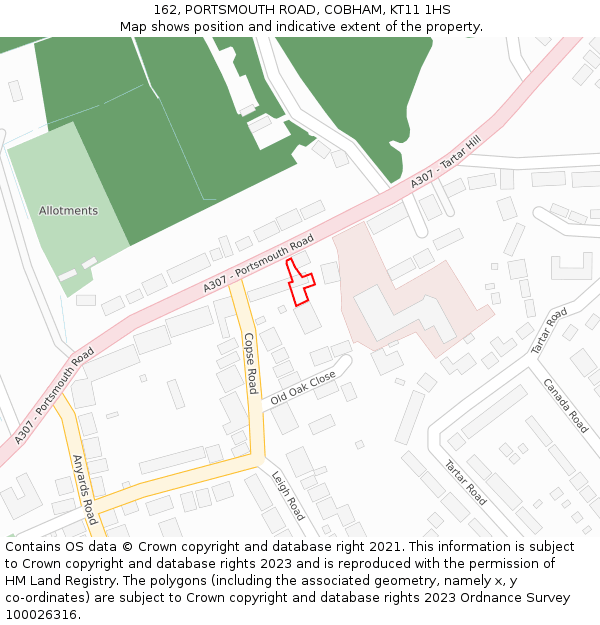 162, PORTSMOUTH ROAD, COBHAM, KT11 1HS: Location map and indicative extent of plot