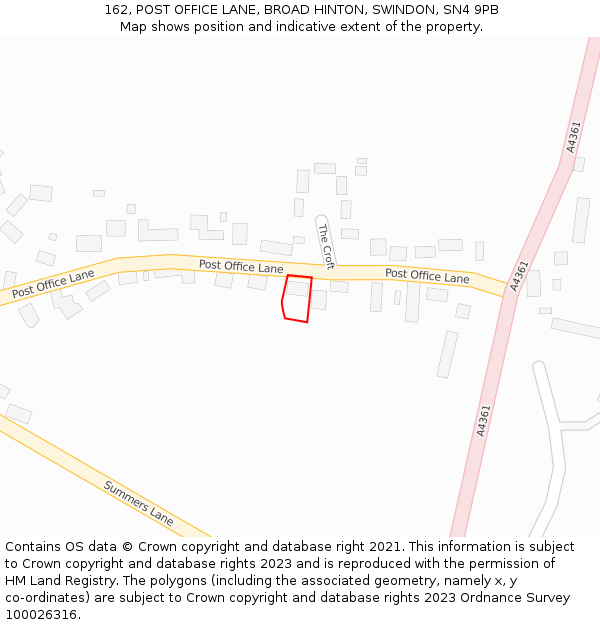 162, POST OFFICE LANE, BROAD HINTON, SWINDON, SN4 9PB: Location map and indicative extent of plot