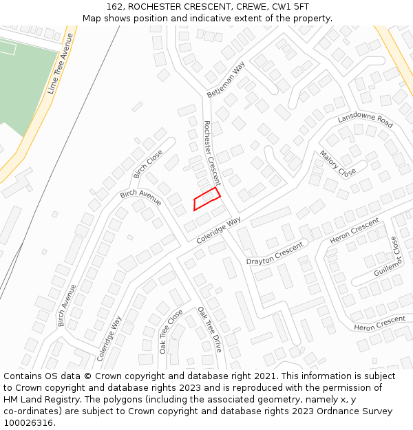 162, ROCHESTER CRESCENT, CREWE, CW1 5FT: Location map and indicative extent of plot