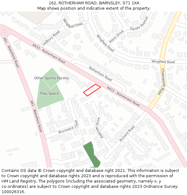 162, ROTHERHAM ROAD, BARNSLEY, S71 1XA: Location map and indicative extent of plot