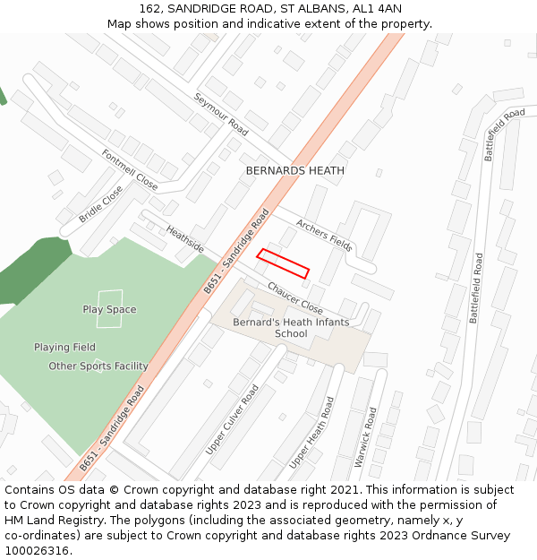 162, SANDRIDGE ROAD, ST ALBANS, AL1 4AN: Location map and indicative extent of plot