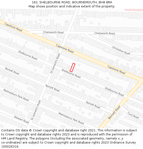 162, SHELBOURNE ROAD, BOURNEMOUTH, BH8 8RA: Location map and indicative extent of plot