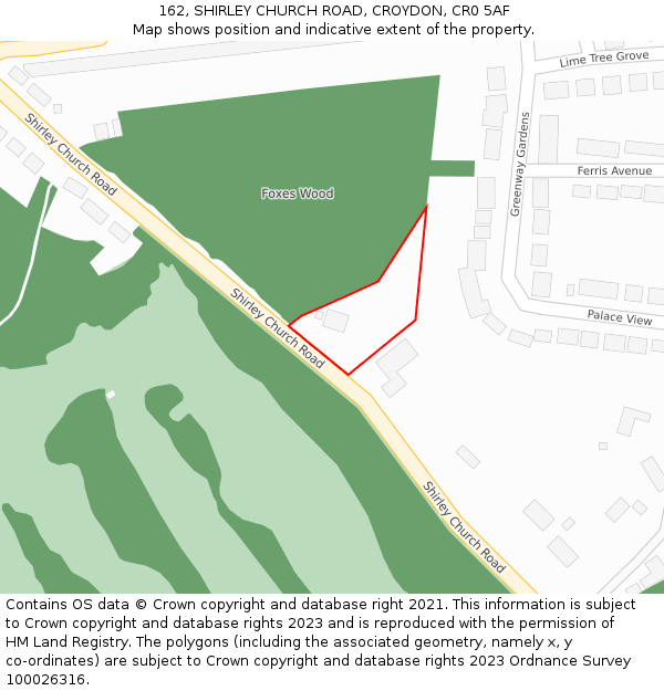 162, SHIRLEY CHURCH ROAD, CROYDON, CR0 5AF: Location map and indicative extent of plot