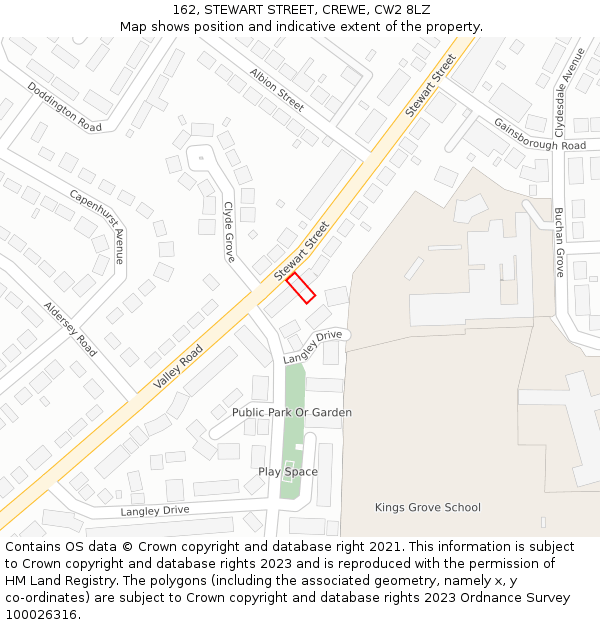 162, STEWART STREET, CREWE, CW2 8LZ: Location map and indicative extent of plot