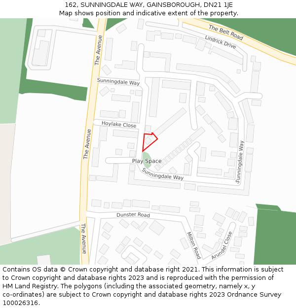 162, SUNNINGDALE WAY, GAINSBOROUGH, DN21 1JE: Location map and indicative extent of plot