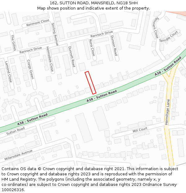 162, SUTTON ROAD, MANSFIELD, NG18 5HH: Location map and indicative extent of plot