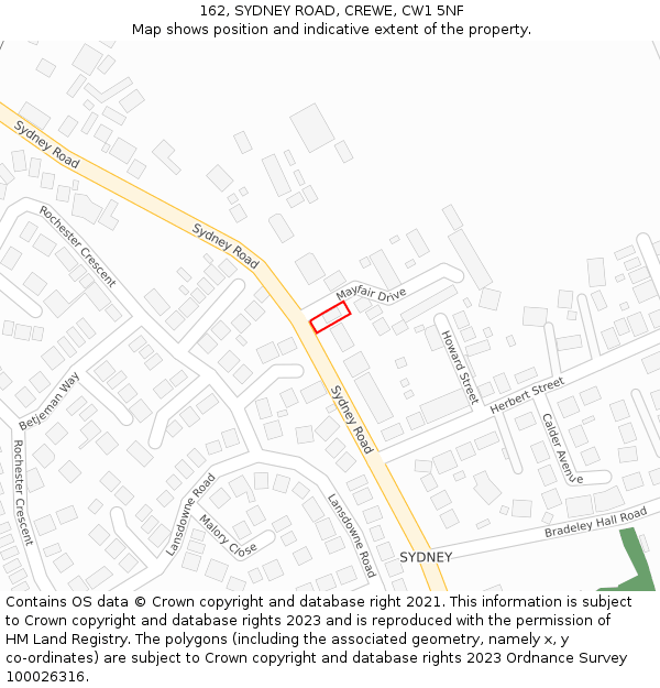 162, SYDNEY ROAD, CREWE, CW1 5NF: Location map and indicative extent of plot