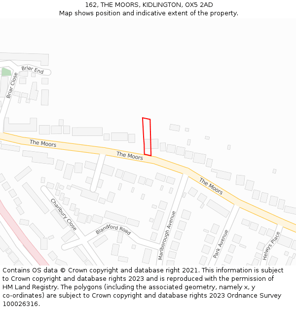 162, THE MOORS, KIDLINGTON, OX5 2AD: Location map and indicative extent of plot