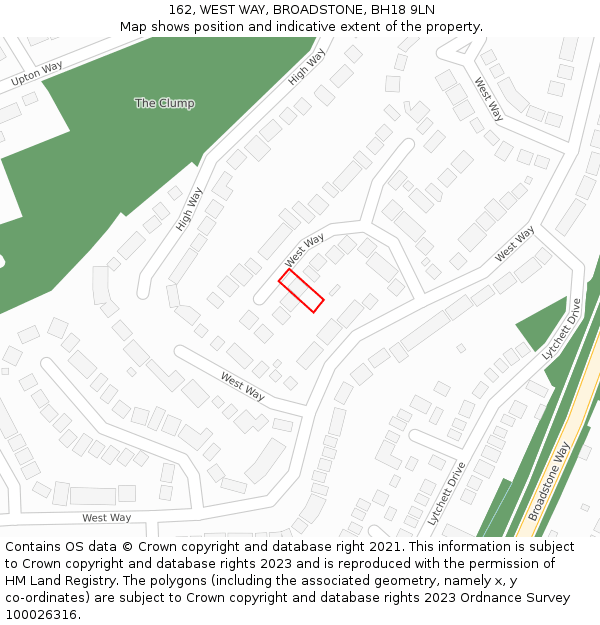 162, WEST WAY, BROADSTONE, BH18 9LN: Location map and indicative extent of plot