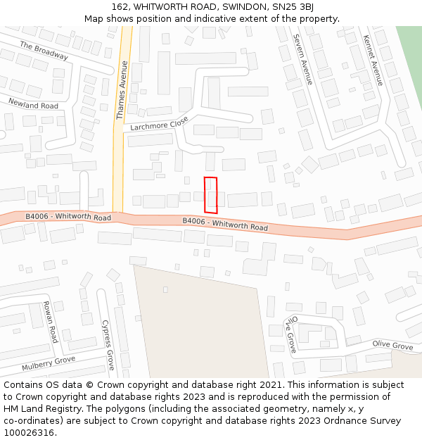 162, WHITWORTH ROAD, SWINDON, SN25 3BJ: Location map and indicative extent of plot
