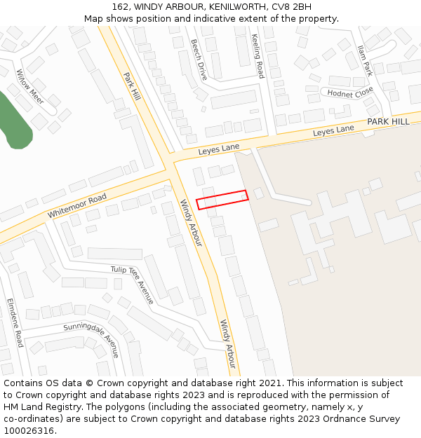 162, WINDY ARBOUR, KENILWORTH, CV8 2BH: Location map and indicative extent of plot