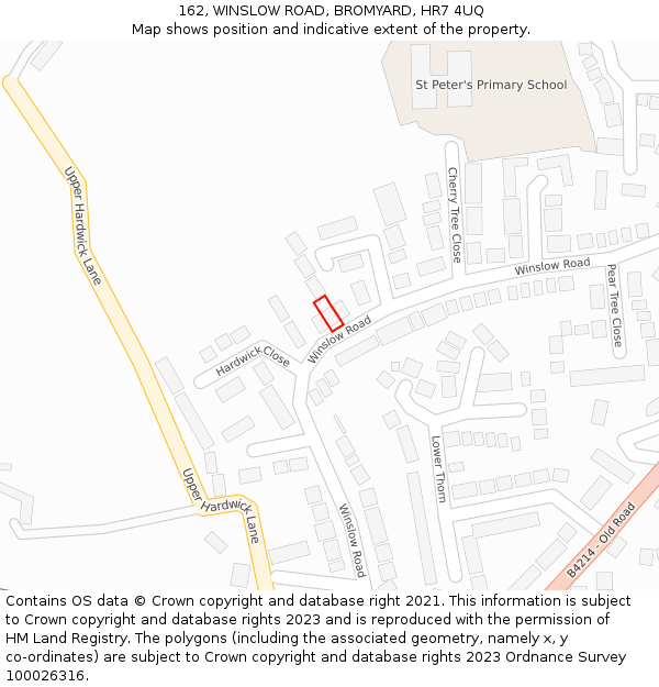 162, WINSLOW ROAD, BROMYARD, HR7 4UQ: Location map and indicative extent of plot