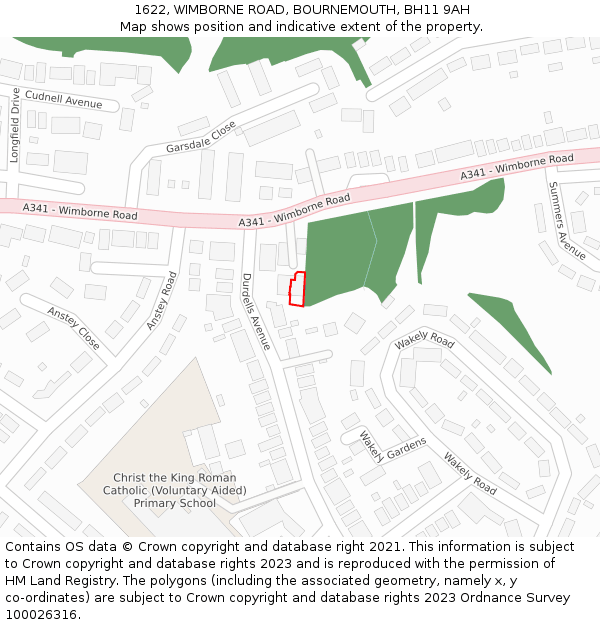 1622, WIMBORNE ROAD, BOURNEMOUTH, BH11 9AH: Location map and indicative extent of plot