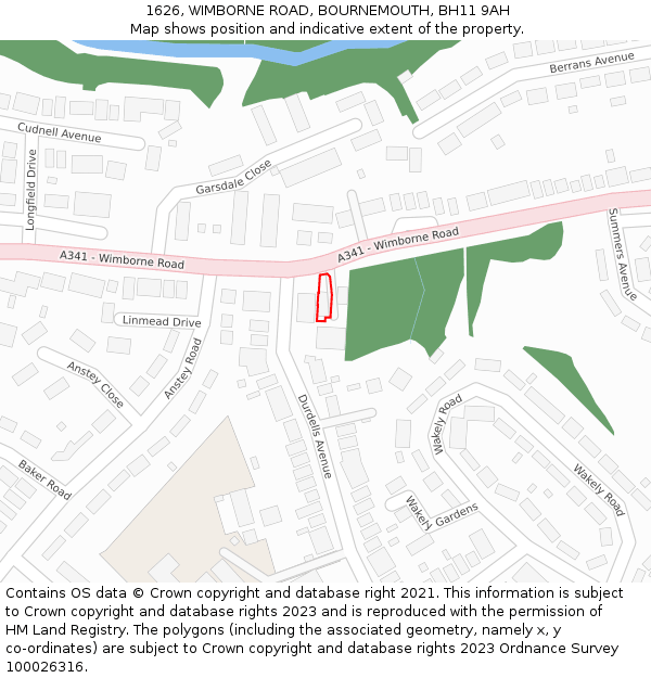 1626, WIMBORNE ROAD, BOURNEMOUTH, BH11 9AH: Location map and indicative extent of plot
