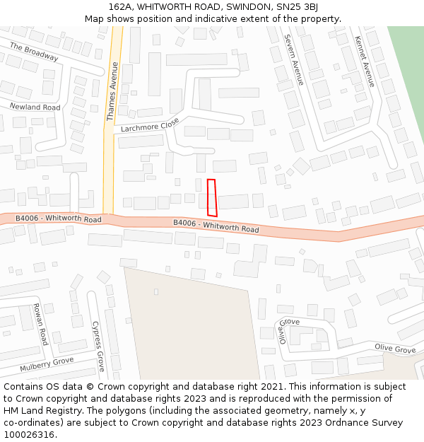 162A, WHITWORTH ROAD, SWINDON, SN25 3BJ: Location map and indicative extent of plot