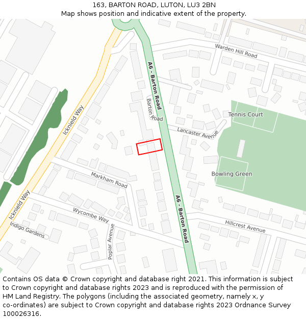 163, BARTON ROAD, LUTON, LU3 2BN: Location map and indicative extent of plot