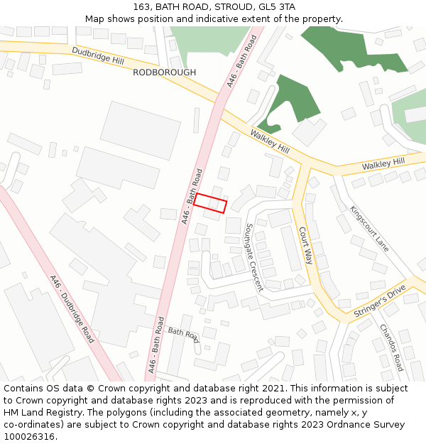 163, BATH ROAD, STROUD, GL5 3TA: Location map and indicative extent of plot