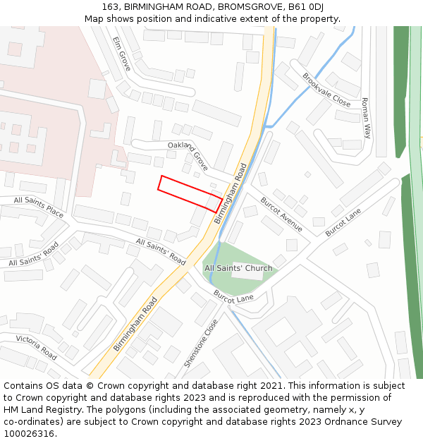 163, BIRMINGHAM ROAD, BROMSGROVE, B61 0DJ: Location map and indicative extent of plot