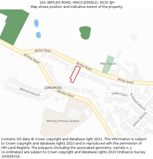 163, BIRTLES ROAD, MACCLESFIELD, SK10 3JH: Location map and indicative extent of plot