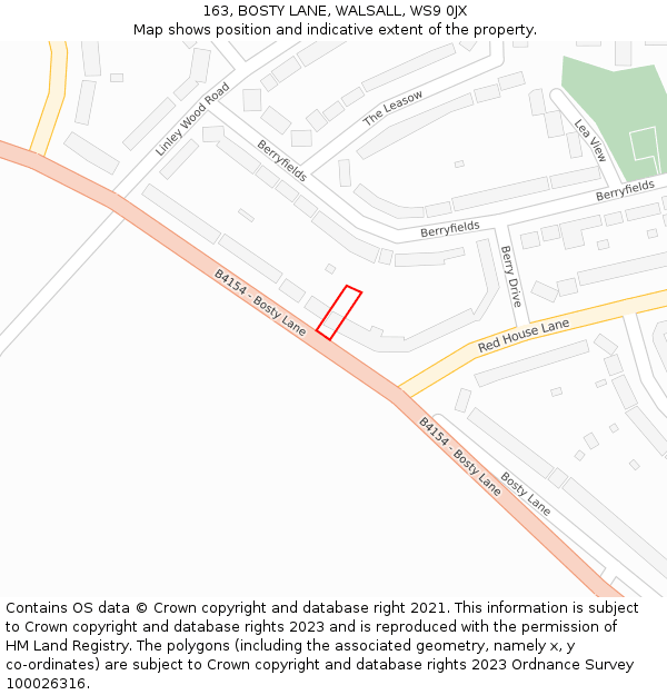 163, BOSTY LANE, WALSALL, WS9 0JX: Location map and indicative extent of plot