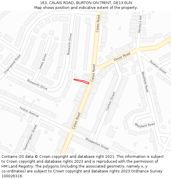 163, CALAIS ROAD, BURTON-ON-TRENT, DE13 0UN: Location map and indicative extent of plot