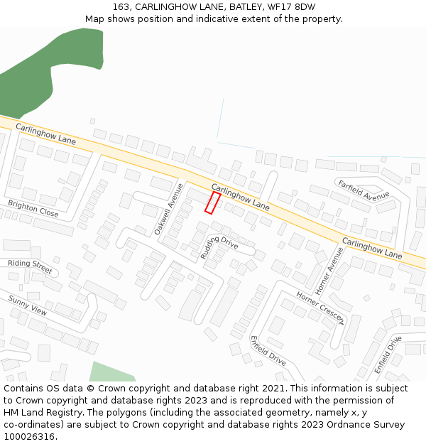 163, CARLINGHOW LANE, BATLEY, WF17 8DW: Location map and indicative extent of plot