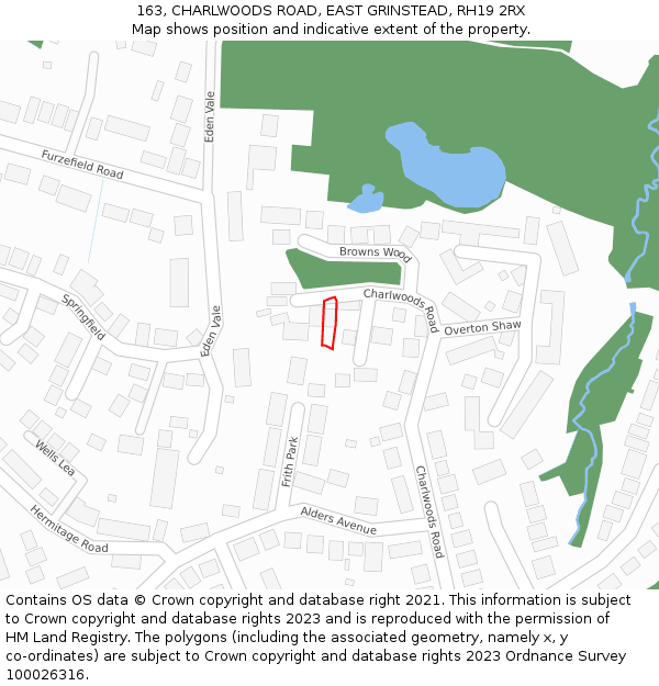 163, CHARLWOODS ROAD, EAST GRINSTEAD, RH19 2RX: Location map and indicative extent of plot