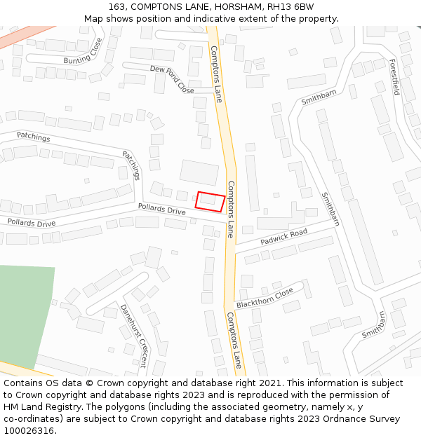 163, COMPTONS LANE, HORSHAM, RH13 6BW: Location map and indicative extent of plot