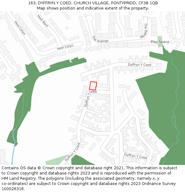163, DYFFRYN Y COED, CHURCH VILLAGE, PONTYPRIDD, CF38 1QB: Location map and indicative extent of plot