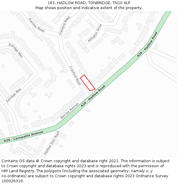 163, HADLOW ROAD, TONBRIDGE, TN10 4LP: Location map and indicative extent of plot