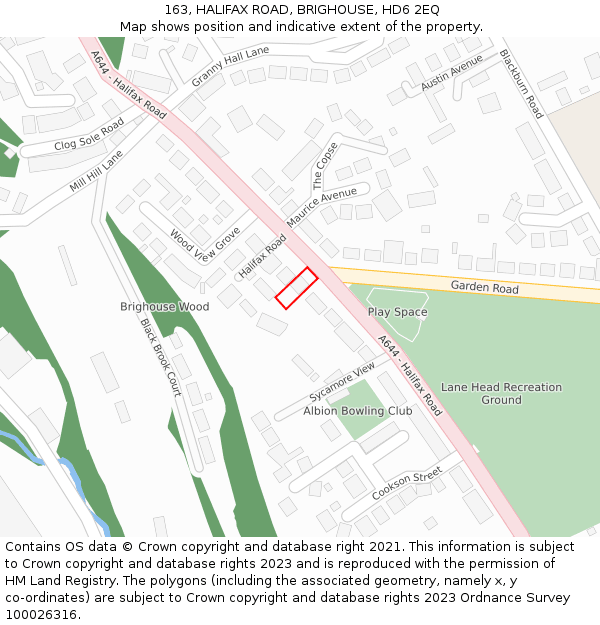 163, HALIFAX ROAD, BRIGHOUSE, HD6 2EQ: Location map and indicative extent of plot