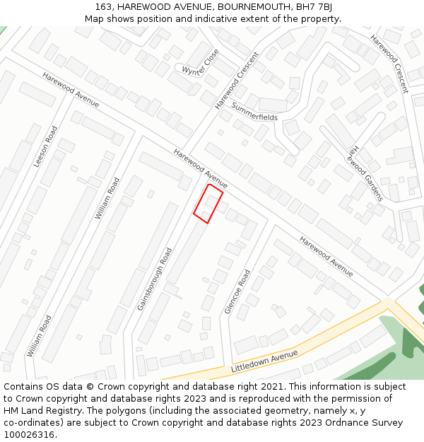163, HAREWOOD AVENUE, BOURNEMOUTH, BH7 7BJ: Location map and indicative extent of plot