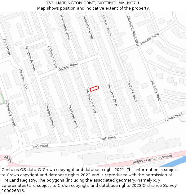 163, HARRINGTON DRIVE, NOTTINGHAM, NG7 1JJ: Location map and indicative extent of plot