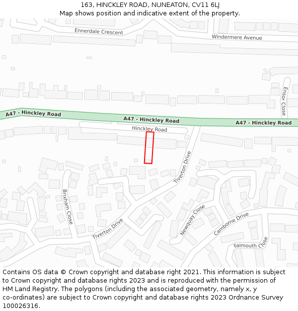 163, HINCKLEY ROAD, NUNEATON, CV11 6LJ: Location map and indicative extent of plot