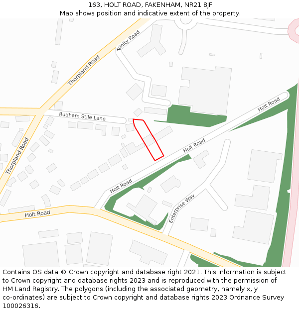 163, HOLT ROAD, FAKENHAM, NR21 8JF: Location map and indicative extent of plot