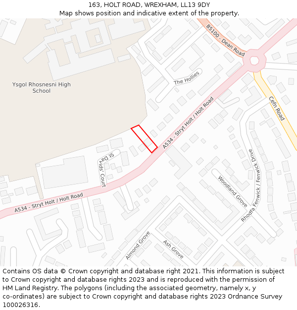 163, HOLT ROAD, WREXHAM, LL13 9DY: Location map and indicative extent of plot