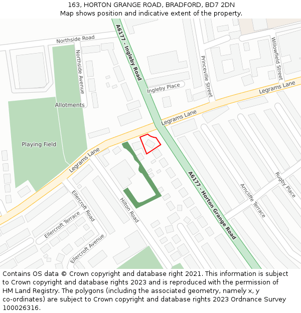 163, HORTON GRANGE ROAD, BRADFORD, BD7 2DN: Location map and indicative extent of plot