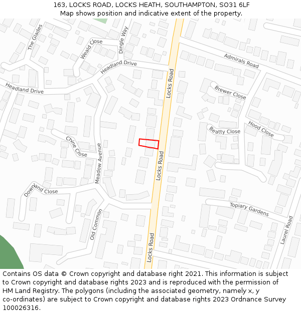 163, LOCKS ROAD, LOCKS HEATH, SOUTHAMPTON, SO31 6LF: Location map and indicative extent of plot