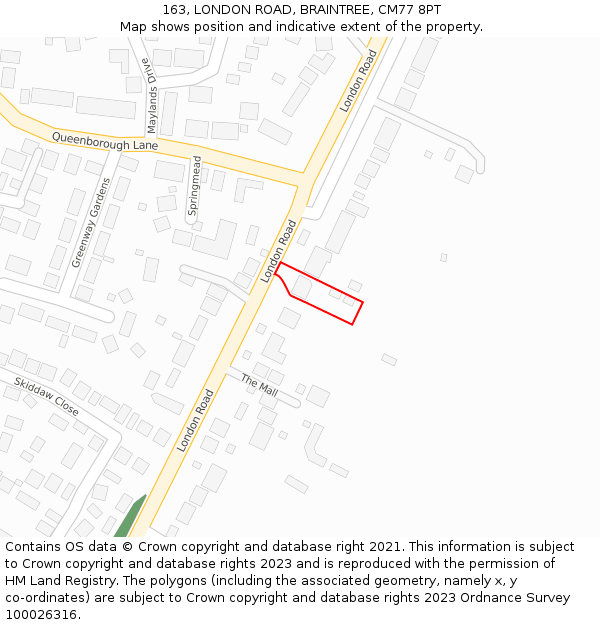 163, LONDON ROAD, BRAINTREE, CM77 8PT: Location map and indicative extent of plot