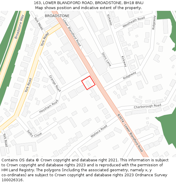 163, LOWER BLANDFORD ROAD, BROADSTONE, BH18 8NU: Location map and indicative extent of plot