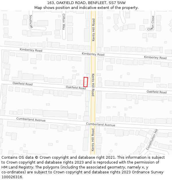 163, OAKFIELD ROAD, BENFLEET, SS7 5NW: Location map and indicative extent of plot