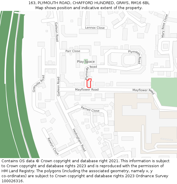 163, PLYMOUTH ROAD, CHAFFORD HUNDRED, GRAYS, RM16 6BL: Location map and indicative extent of plot