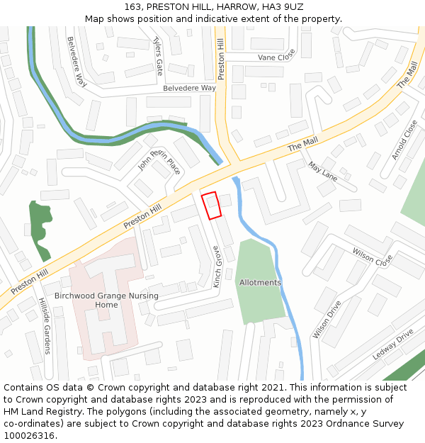 163, PRESTON HILL, HARROW, HA3 9UZ: Location map and indicative extent of plot